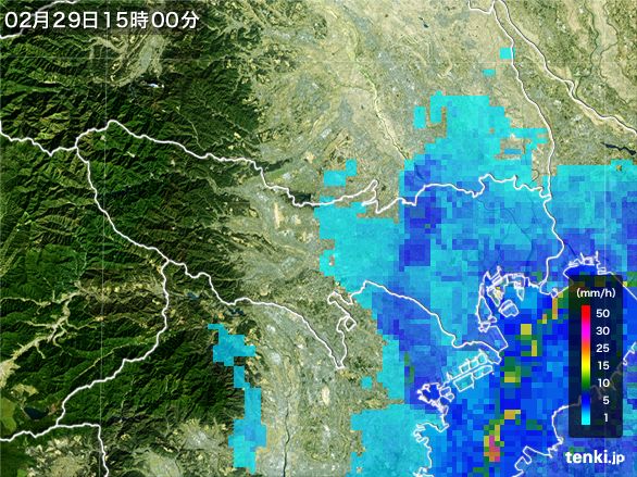 東京都の雨雲レーダー(2016年02月29日)
