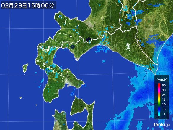 道南の雨雲レーダー(2016年02月29日)