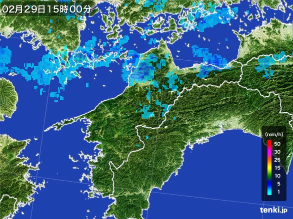 愛媛県の雨雲レーダー(2016年02月29日)