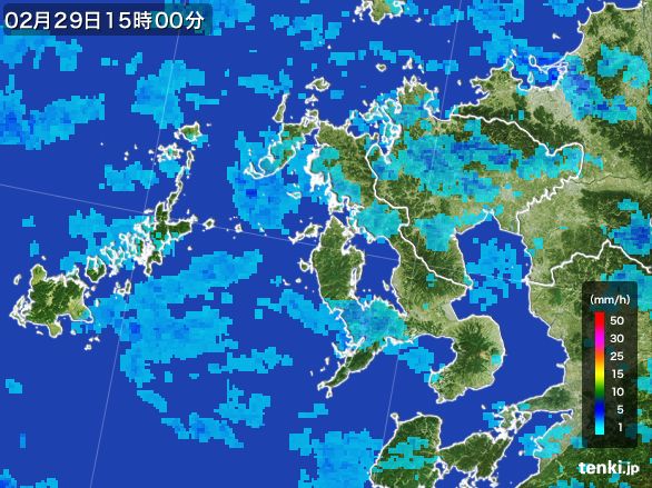 長崎県の雨雲レーダー(2016年02月29日)