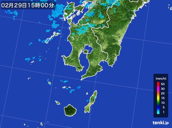 鹿児島県の雨雲レーダー(2016年02月29日)
