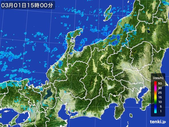 北陸地方の雨雲レーダー(2016年03月01日)