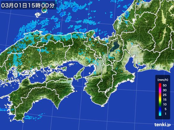 近畿地方の雨雲レーダー(2016年03月01日)