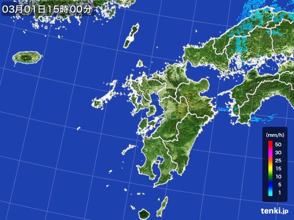 九州地方の雨雲レーダー(2016年03月01日)