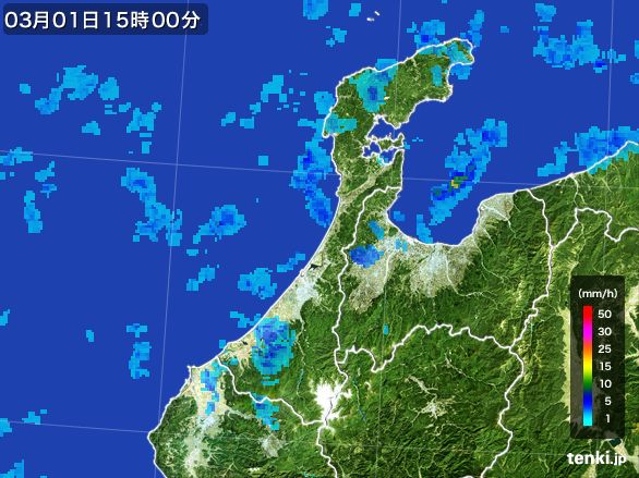 石川県の雨雲レーダー(2016年03月01日)