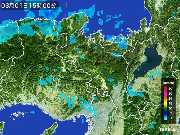 京都府の雨雲レーダー(2016年03月01日)