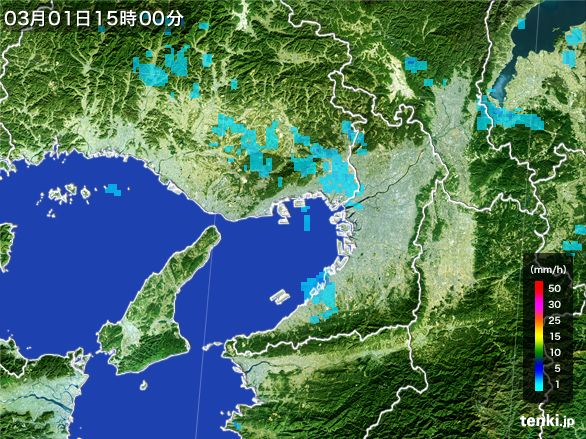 大阪府の雨雲レーダー(2016年03月01日)