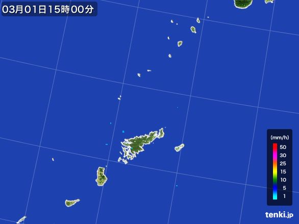 奄美諸島(鹿児島県)の雨雲レーダー(2016年03月01日)