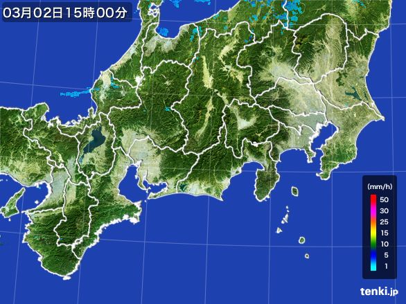 東海地方の雨雲レーダー(2016年03月02日)