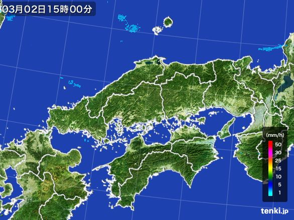 中国地方の雨雲レーダー(2016年03月02日)