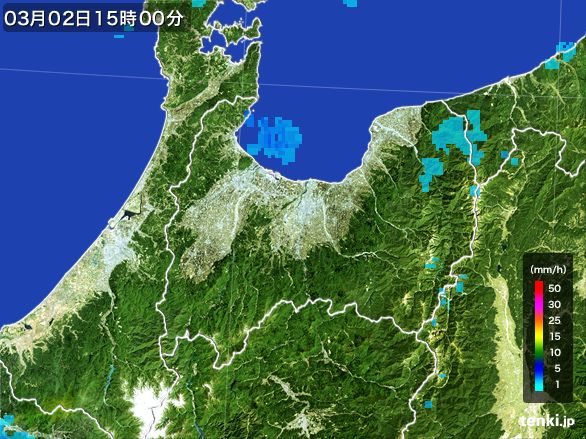 富山県の雨雲レーダー(2016年03月02日)