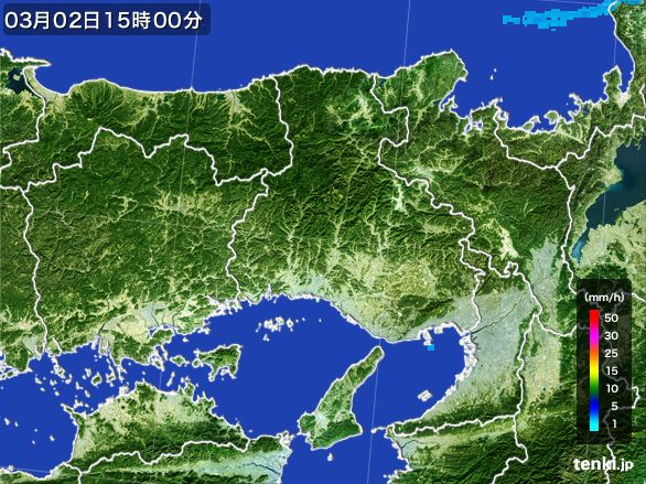 兵庫県の雨雲レーダー(2016年03月02日)