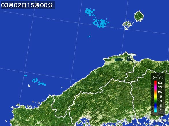 島根県の雨雲レーダー(2016年03月02日)