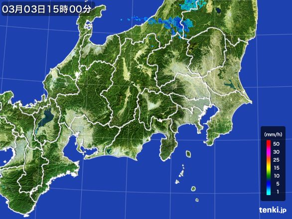 関東・甲信地方の雨雲レーダー(2016年03月03日)