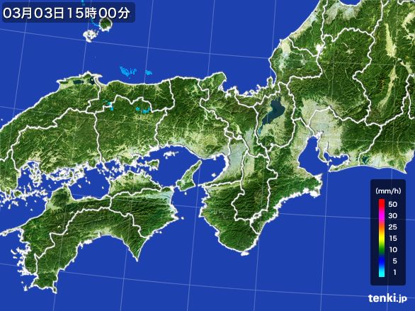 近畿地方の雨雲レーダー(2016年03月03日)
