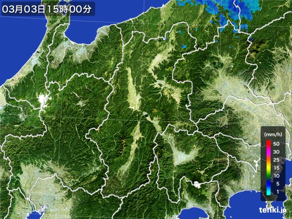 長野県の雨雲レーダー(2016年03月03日)