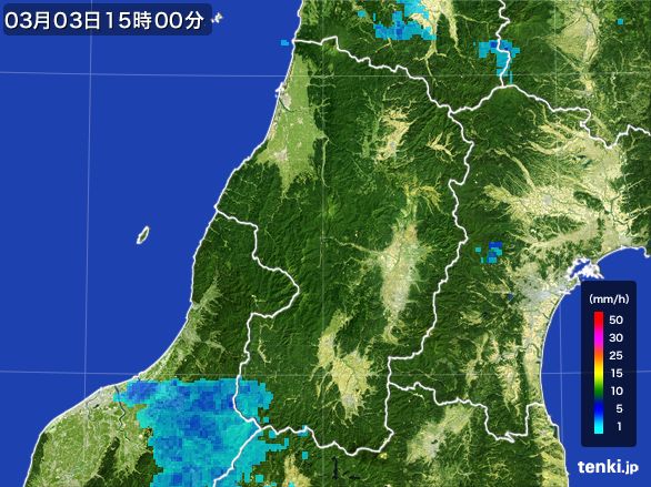 山形県の雨雲レーダー(2016年03月03日)