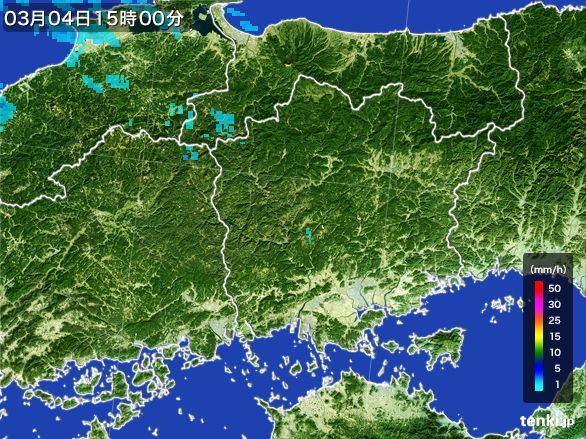 岡山県の雨雲レーダー(2016年03月04日)