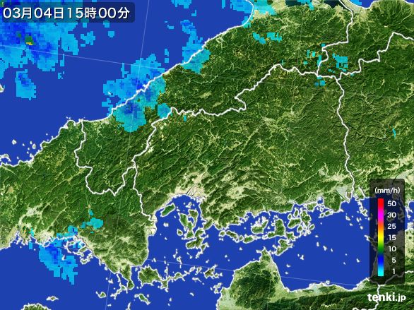 広島県の雨雲レーダー(2016年03月04日)