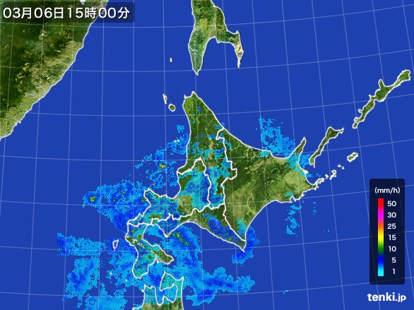 北海道地方の雨雲レーダー(2016年03月06日)