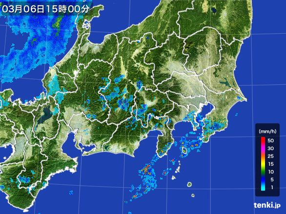 関東・甲信地方の雨雲レーダー(2016年03月06日)