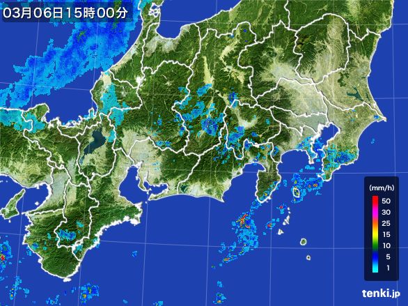 東海地方の雨雲レーダー(2016年03月06日)