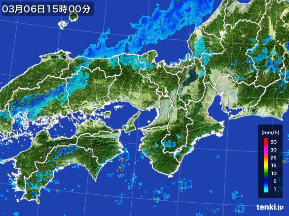 近畿地方の雨雲レーダー(2016年03月06日)
