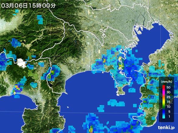神奈川県の雨雲レーダー(2016年03月06日)