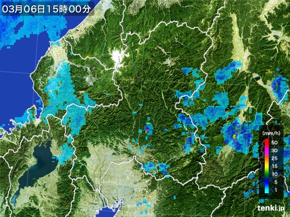 岐阜県の雨雲レーダー(2016年03月06日)