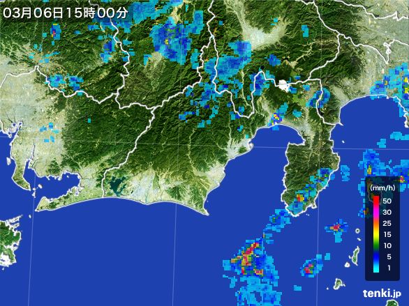 静岡県の雨雲レーダー(2016年03月06日)