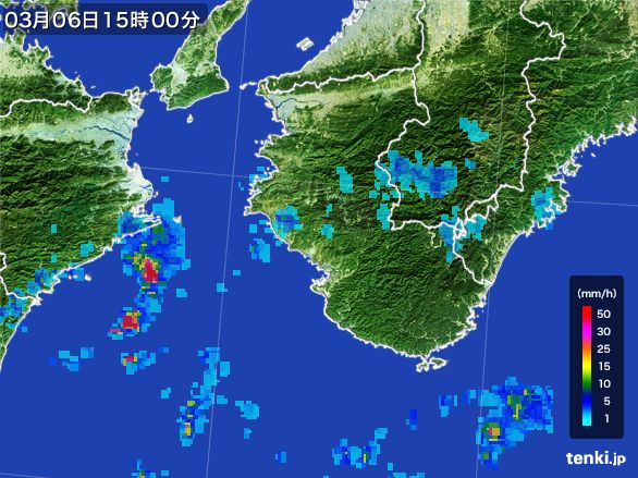 和歌山県の雨雲レーダー(2016年03月06日)