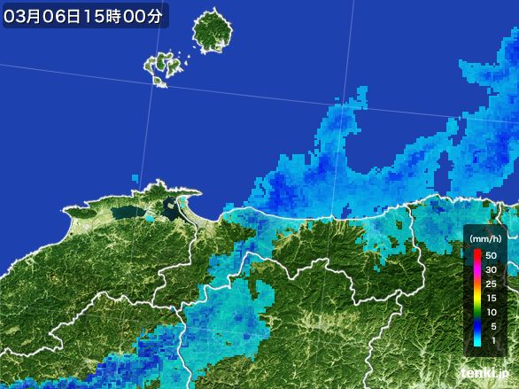 鳥取県の雨雲レーダー(2016年03月06日)