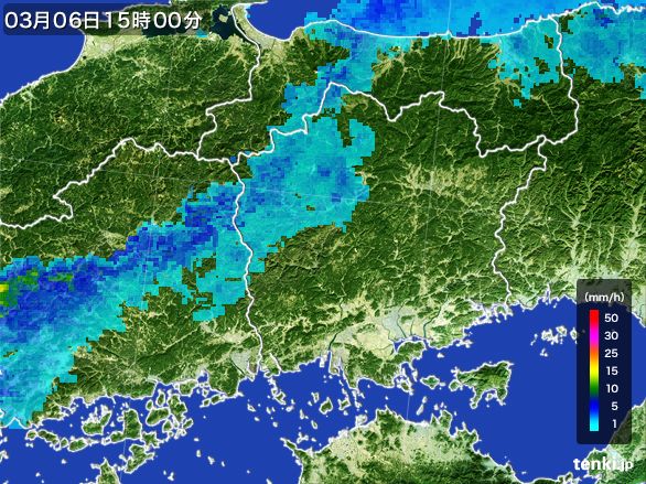 岡山県の雨雲レーダー(2016年03月06日)