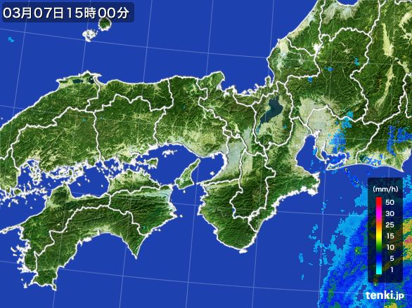 近畿地方の雨雲レーダー(2016年03月07日)
