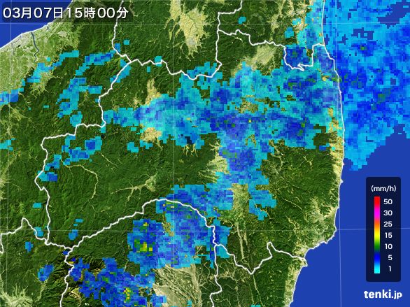 福島県の雨雲レーダー(2016年03月07日)