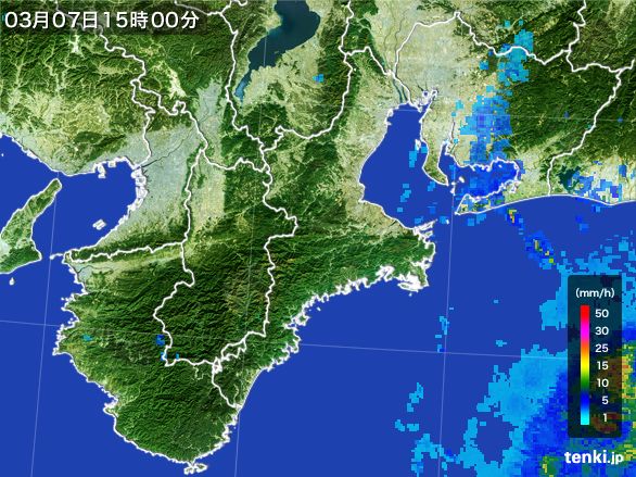 三重県の雨雲レーダー(2016年03月07日)
