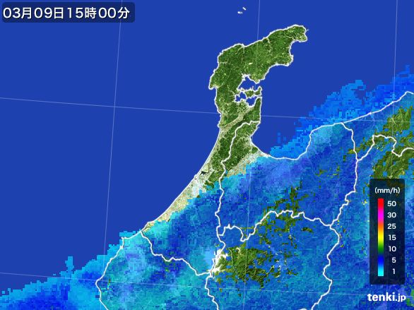 石川県の雨雲レーダー(2016年03月09日)