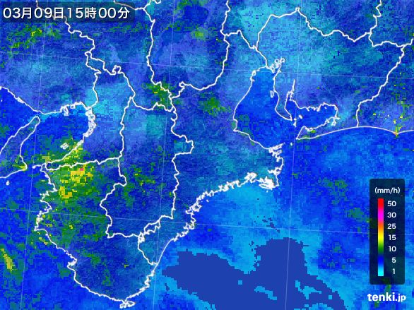 三重県の雨雲レーダー(2016年03月09日)