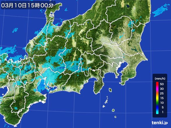 関東・甲信地方の雨雲レーダー(2016年03月10日)