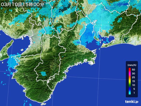 三重県の雨雲レーダー(2016年03月10日)