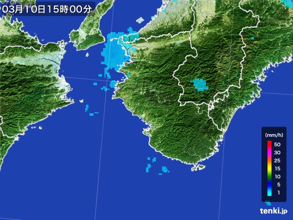 和歌山県の雨雲レーダー(2016年03月10日)
