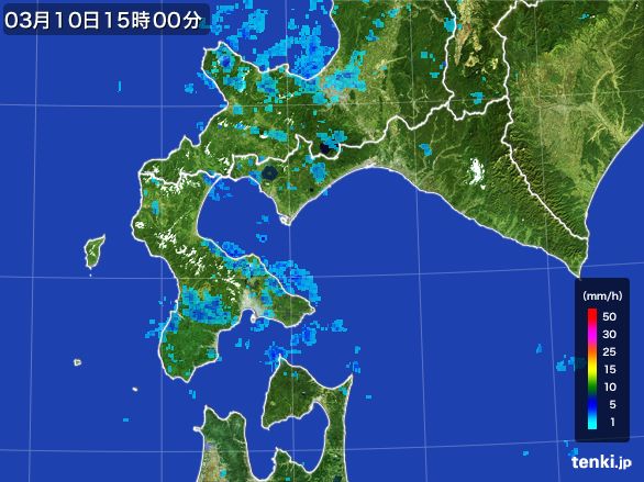 道南の雨雲レーダー(2016年03月10日)