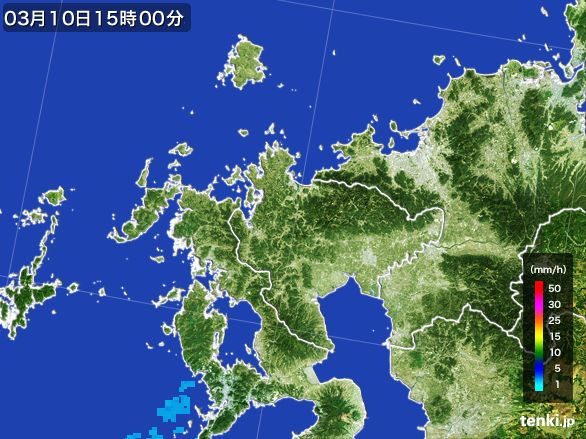 佐賀県の雨雲レーダー(2016年03月10日)