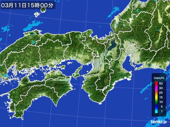 近畿地方の雨雲レーダー(2016年03月11日)