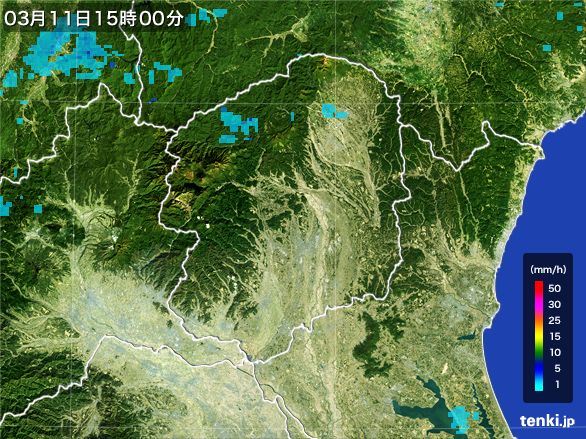 栃木県の雨雲レーダー(2016年03月11日)