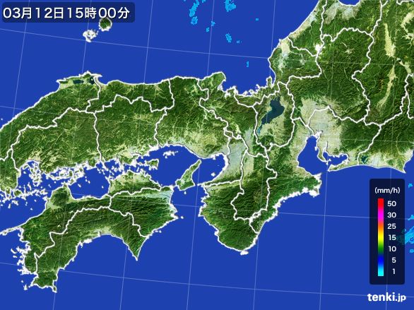 近畿地方の雨雲レーダー(2016年03月12日)