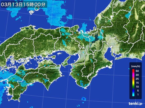 近畿地方の雨雲レーダー(2016年03月13日)