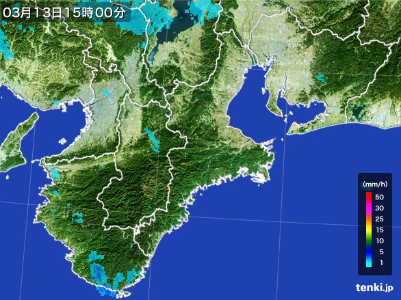 三重県の雨雲レーダー(2016年03月13日)