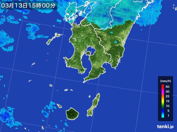 鹿児島県の雨雲レーダー(2016年03月13日)
