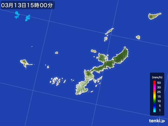 沖縄県の雨雲レーダー(2016年03月13日)